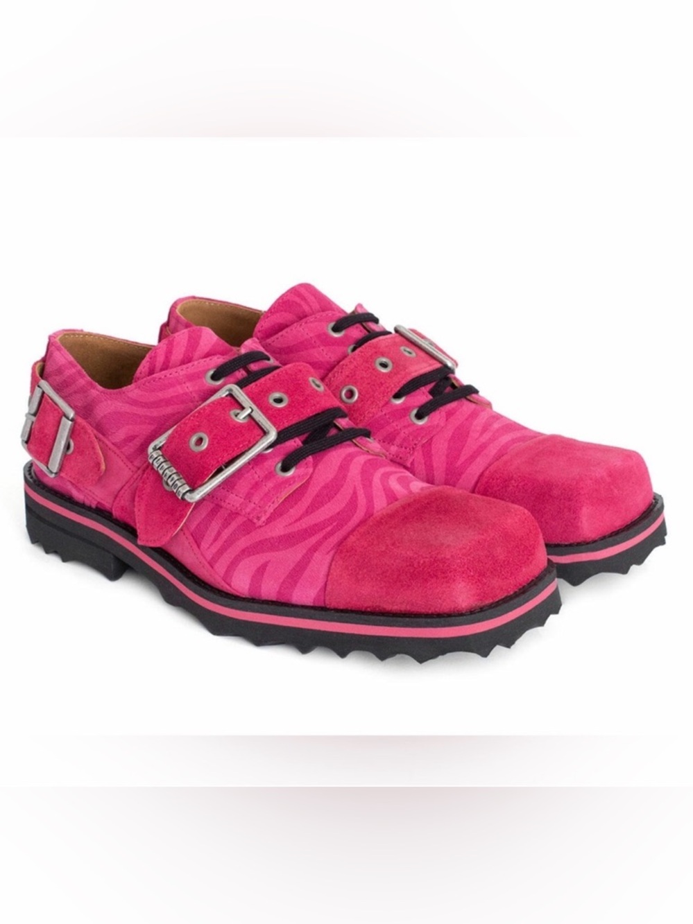 JOHN FLUEVOG Hot Pink Zebra Print Guthrie Carlton MK1 Derbie Shoes with Buckle